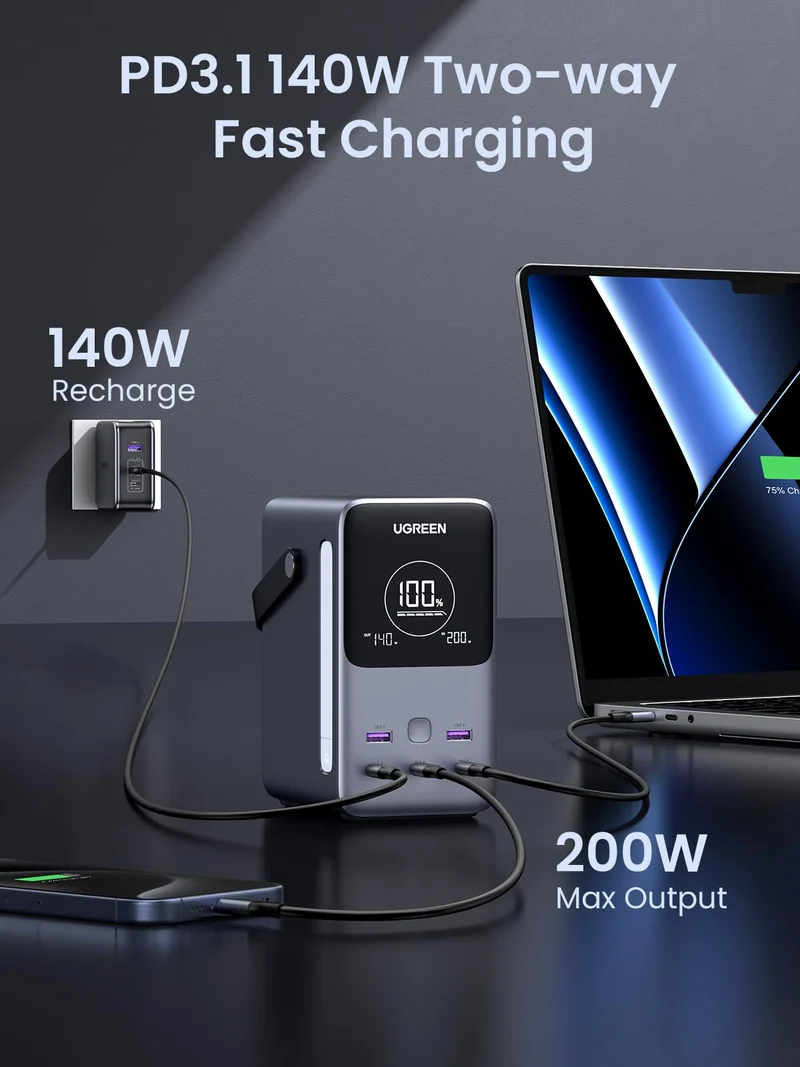 UGREEN Portable Power Station 48000mAh 300W with Smart Digital Display
