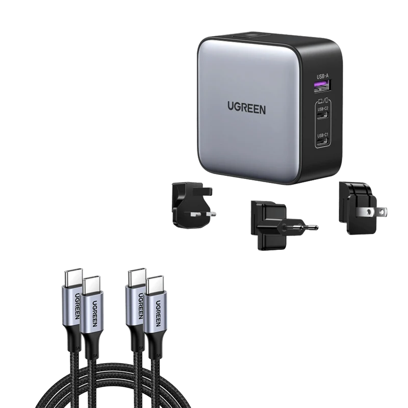 UGREEN Nexode 65W 3-Port Travel Charger with US/UK/EU Plug