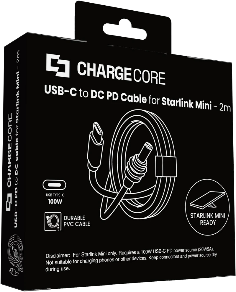 ChargeCore Starlink Mini USB-C to DC 100W Power Cable (2M)