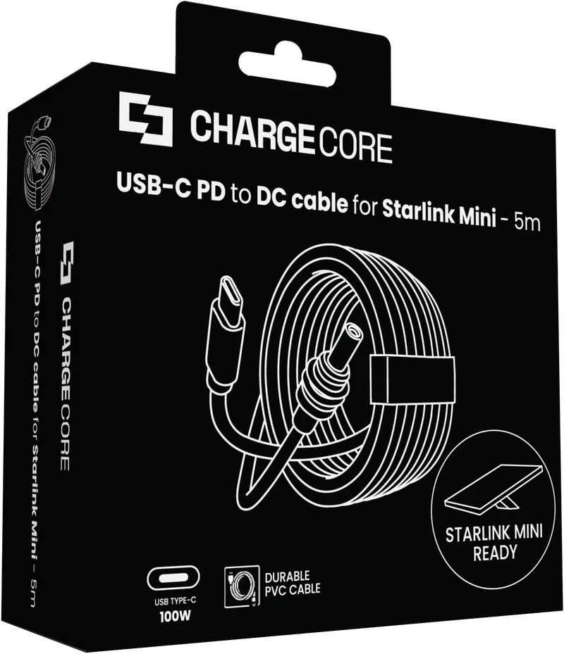 ChargeCore Starlink Mini USB-C to DC 100W Power Cable (5M)