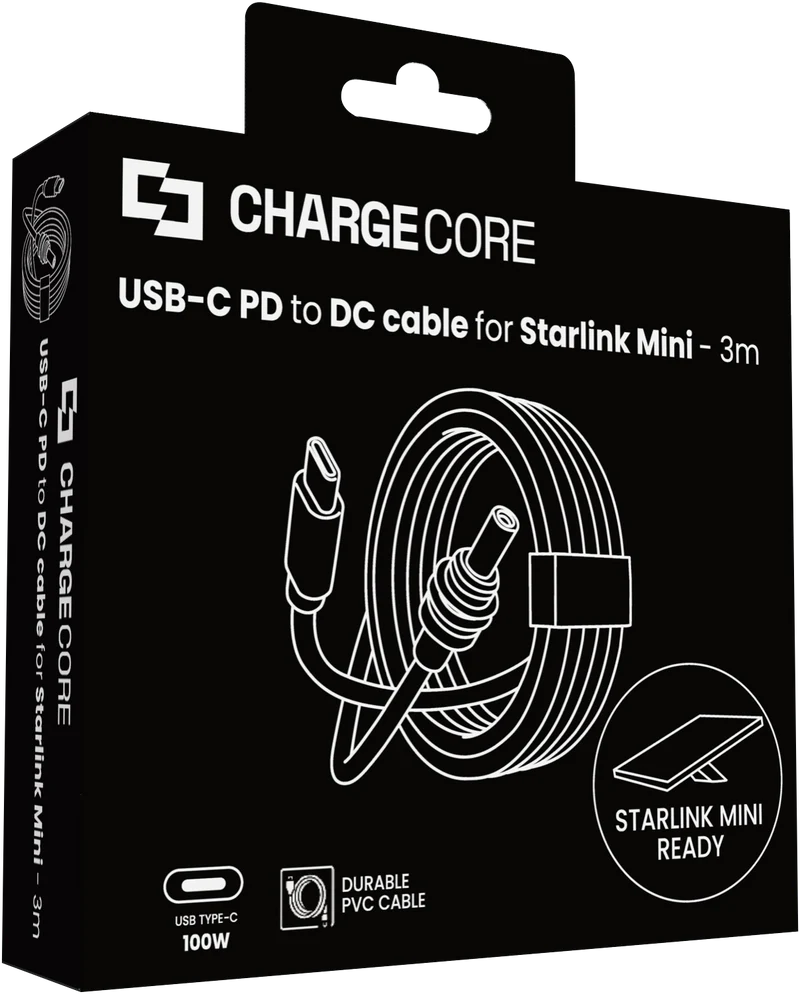 ChargeCore Starlink Mini USB-C to DC 100W Power Cable (3M)
