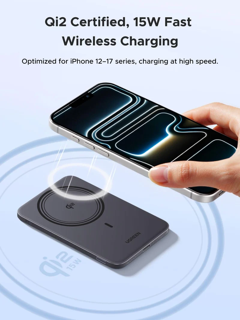 UGREEN MagFlow Air Magnetic Power Bank (5000mAh, Qi2 15W)