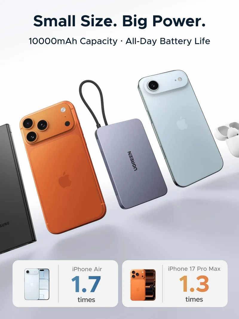 UGREEN MagFlow Air Magnetic Power Bank (10000mAh, Qi2 15W)