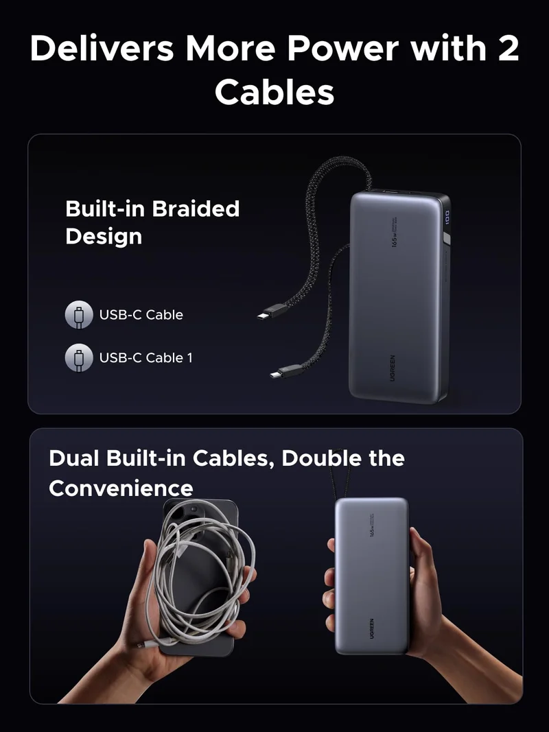 UGREEN Nexode Power Bank 25000mAh 165W with Built-in Cables