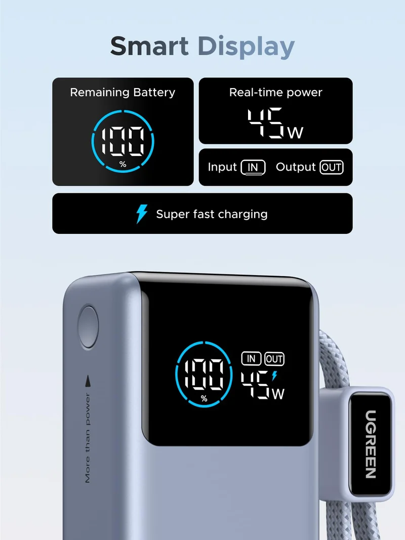 UGREEN Nexode Pro Power Bank 10000mAh 45W with Built-in Cable