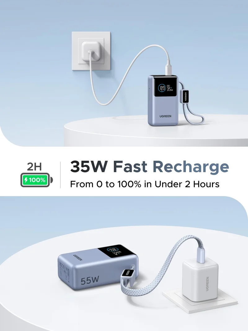 UGREEN Nexode Pro Power Bank 10000mAh 45W with Built-in Cable