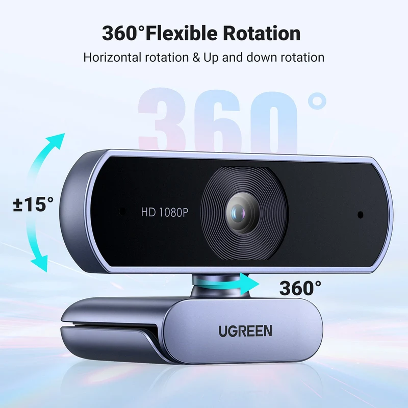 UGREEN Webcam, 1080P@30FPS Web Camera with 2 Noise Canceling Microphones, Plug and Play, Auto Light Correction, 85° View USB Video Webcam