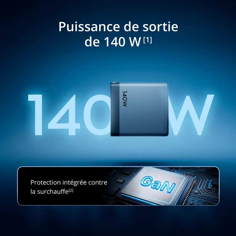 Chargeur 140W GaN avec Câble USB-C 7A avec affichage numérique 1m
