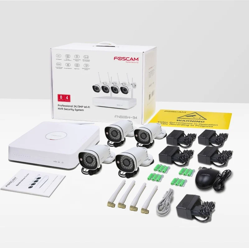 Foscam FN8108W-B4-1T-Wit – 3MP WiFi Mesh NVR Set met 4 Bullet Camera's en 1TB