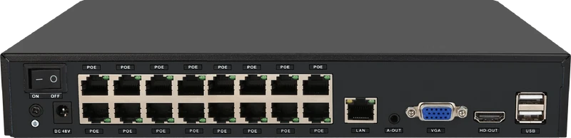 Foscam FNA216HE | 16-kanaals 4K NVR Recorder | 16 Ingebouwde PoE-poorten | Max 2×16TB HDD | H.264+ | ONVIF | HDMI | Plug & Play | Zwart
