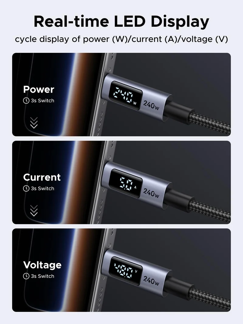 UGREEN USB-C Cable (240W, Digital Display, 480Mbps)