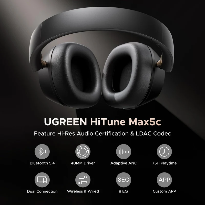 UGREEN HiTune MAX 5C Bluetooth Headphones (Over-Ear, Noise-Canceling, Hi-Res)