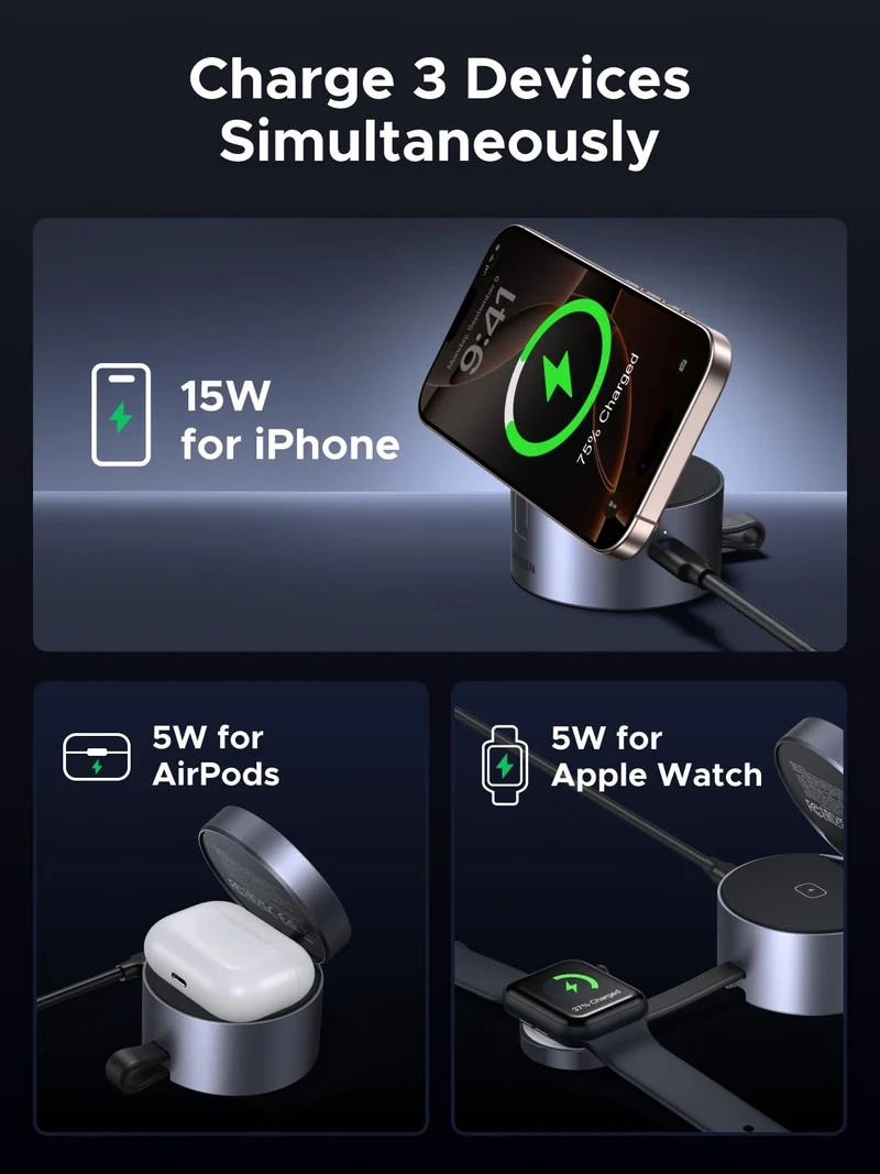 UGREEN UNO 3-in-1 Magnetic Wireless Charger 25W (MagSafe compatible)