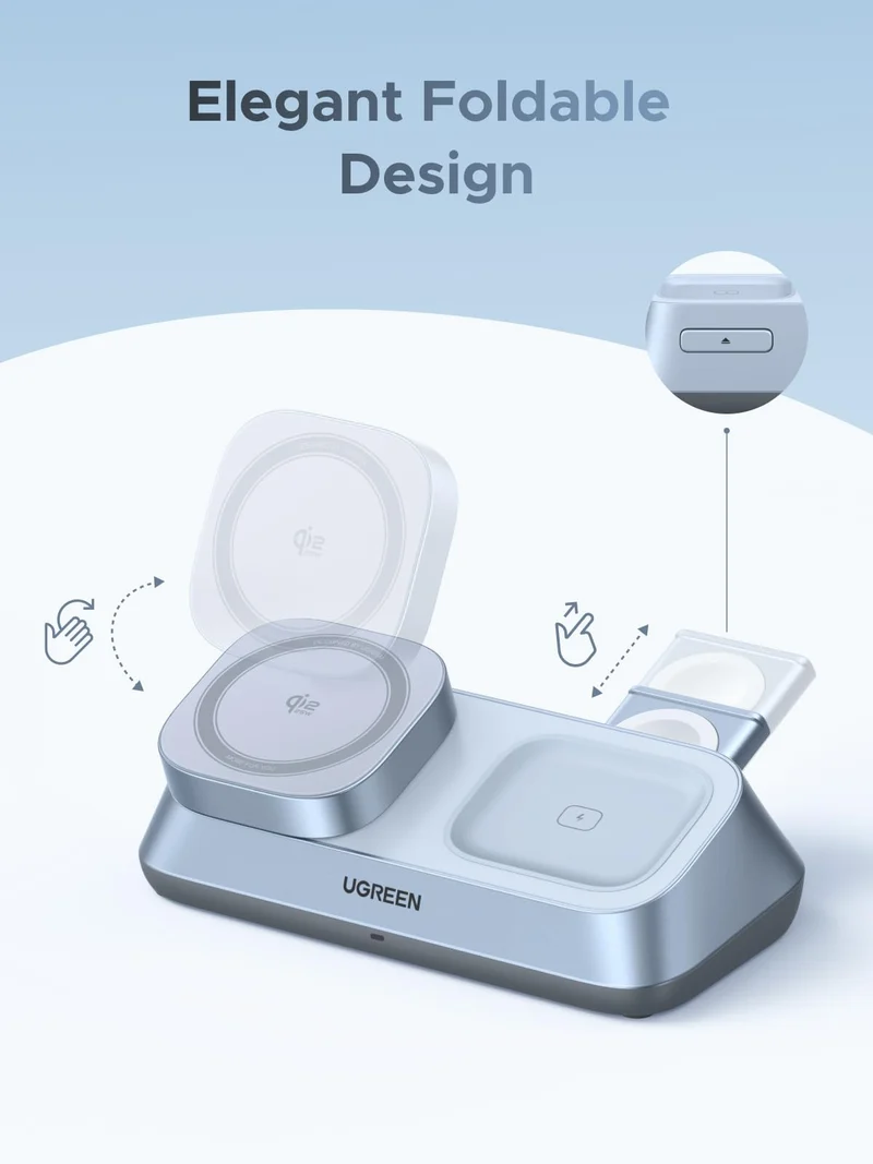 UGREEN MagFlow 3-in-1 Magnetic Wireless Charger (Qi2 25W, MagSafe-Compatible)