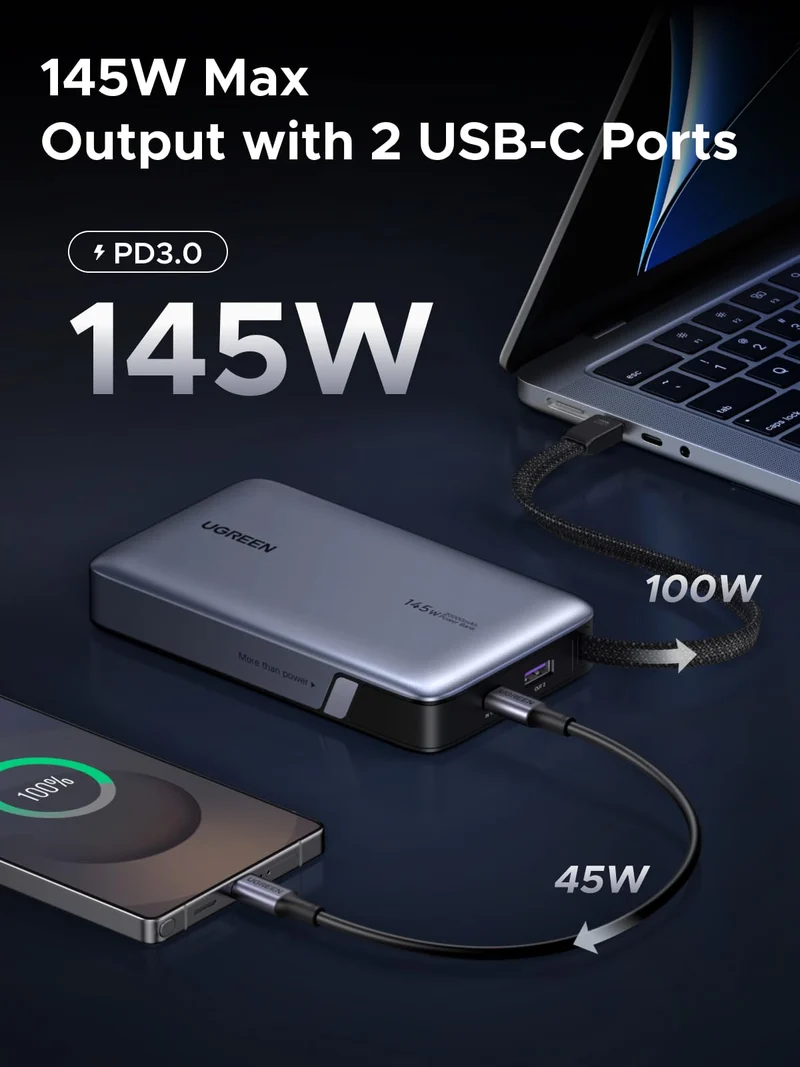 UGREEN Nexode Power Bank 20000mAh 145W with Built-in USB-C Cable