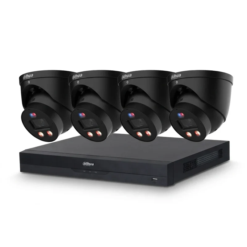 8-Kanaals Dahua AI-Bewaking Pakket met 4x Full-color Turret-Camera's | 4MP | Kleur zwart