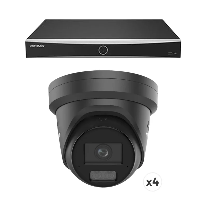 8-Kanaals AcuSense Camera Beveiligingspakket met 1x NVR en 4x 4MP Turret Camera 2.8mm lens | kleur zwart | 10% bundel korting