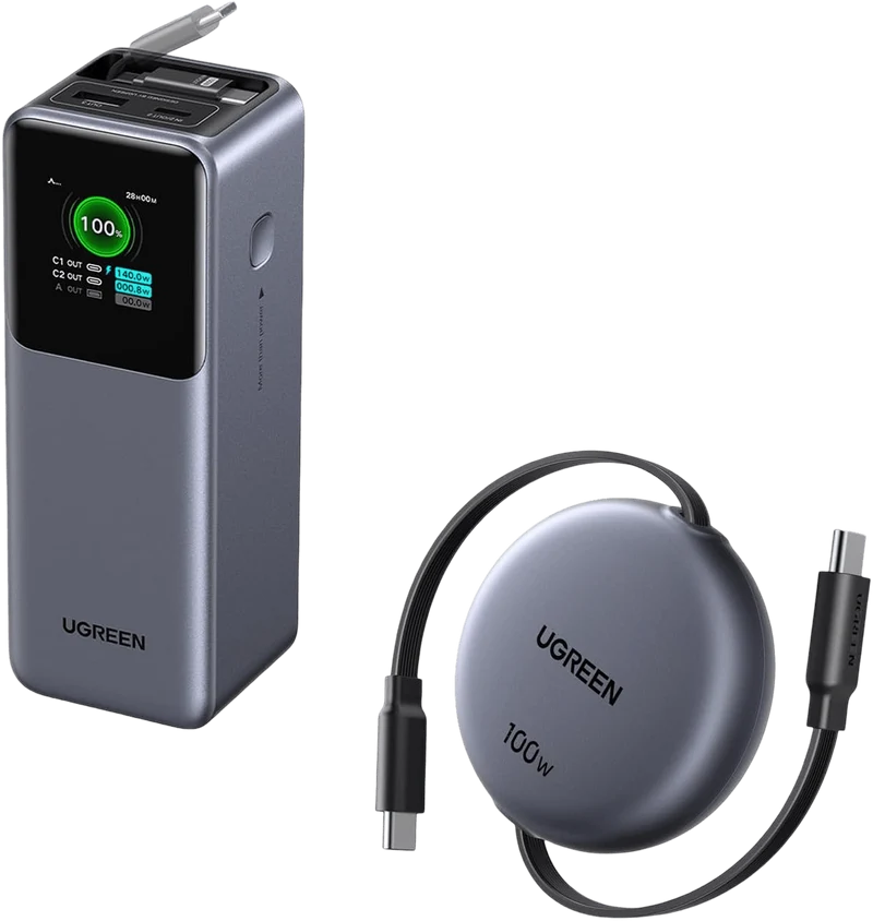(Bundle) UGREEN Nexode 20000mAh 165W Power Bank + 100W Retractable USB-C Cable