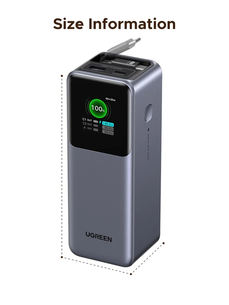 (Bundle) UGREEN Nexode 20000mAh 165W Power Bank + 100W Retractable USB-C Cable