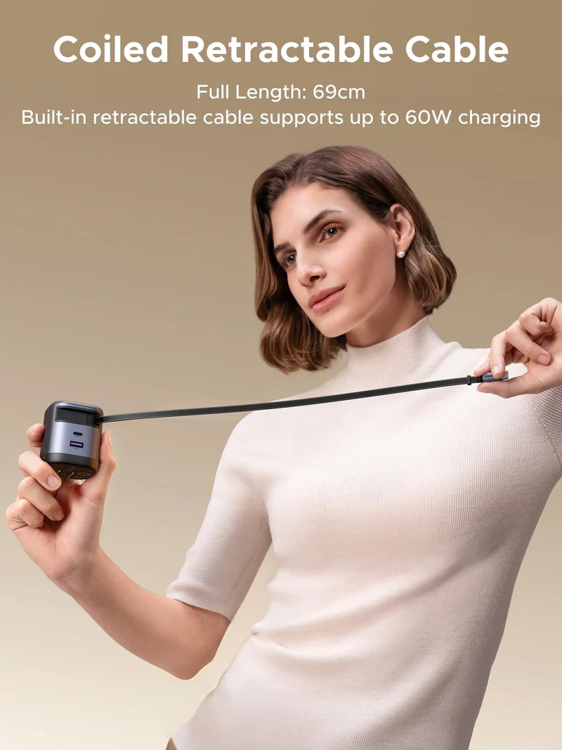 UGREEN Nexode 65W Charger with Retractable USB-C Cable