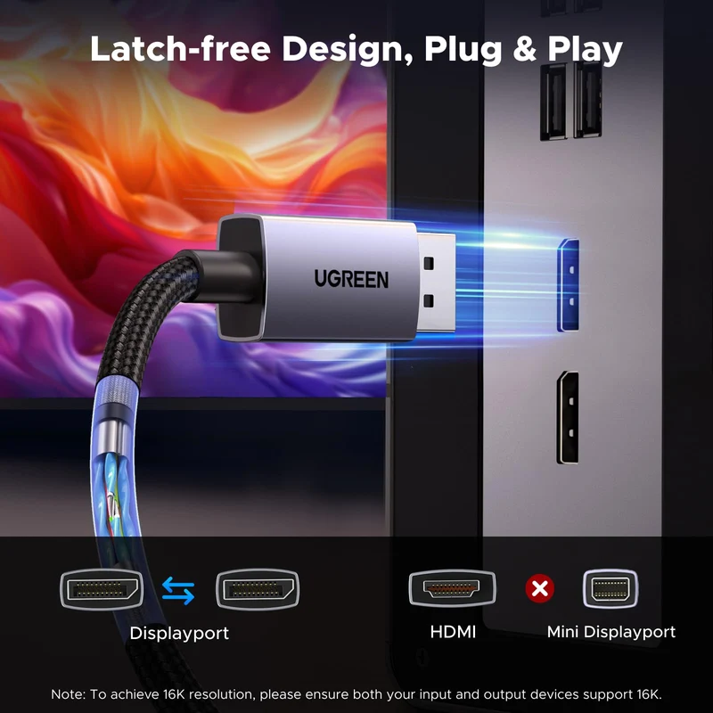 UGREEN DisplayPort 2.1 Cable 16FT, 80Gbps