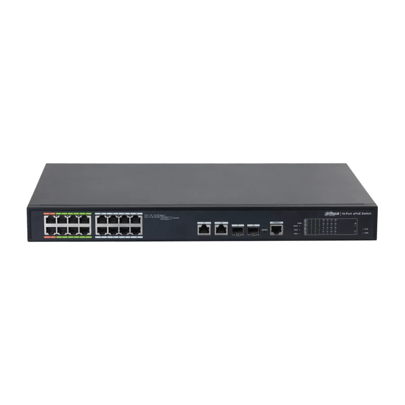 Dahua LR2218-16ET-240-V2 | 16-Poorts Managed ePoE Switch | 240W | ePoE tot 800m | Hi-PoE | Rack-mount | Zwart