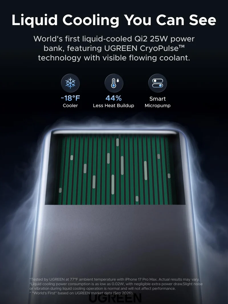 UGREEN MagFlow Pro 10000mAh Qi2 25W Magnetic Power Bank with Liquid Cooling