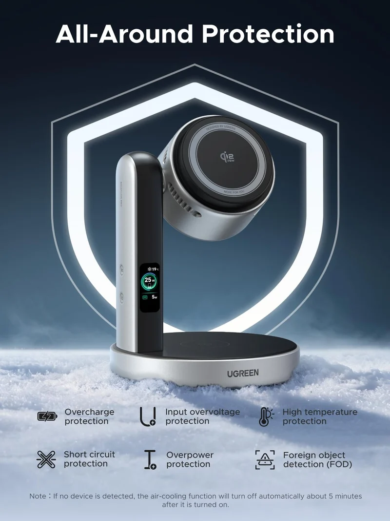 UGREEN MagFlow Pro Qi2 25W 2-in-1 Wireless Charger with Cooling