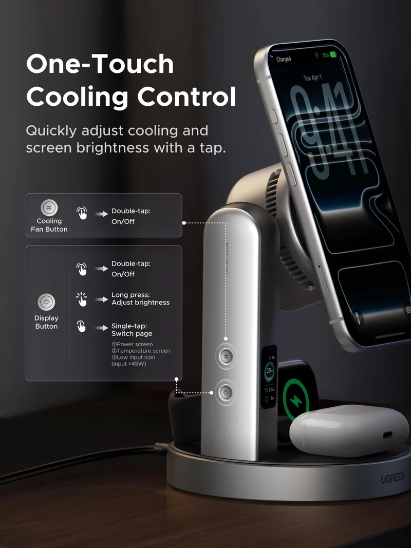 UGREEN MagFlow Pro Qi2 25W 3-in-1 Wireless Charger
