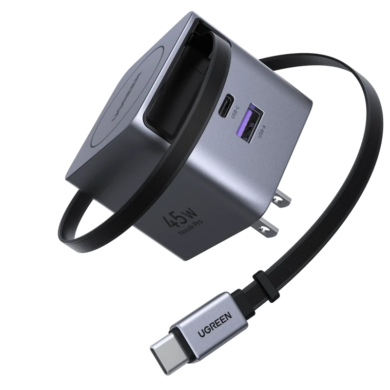 UGREEN 45W 3 in 1 GaN USB-C Charger with Retractable Cable