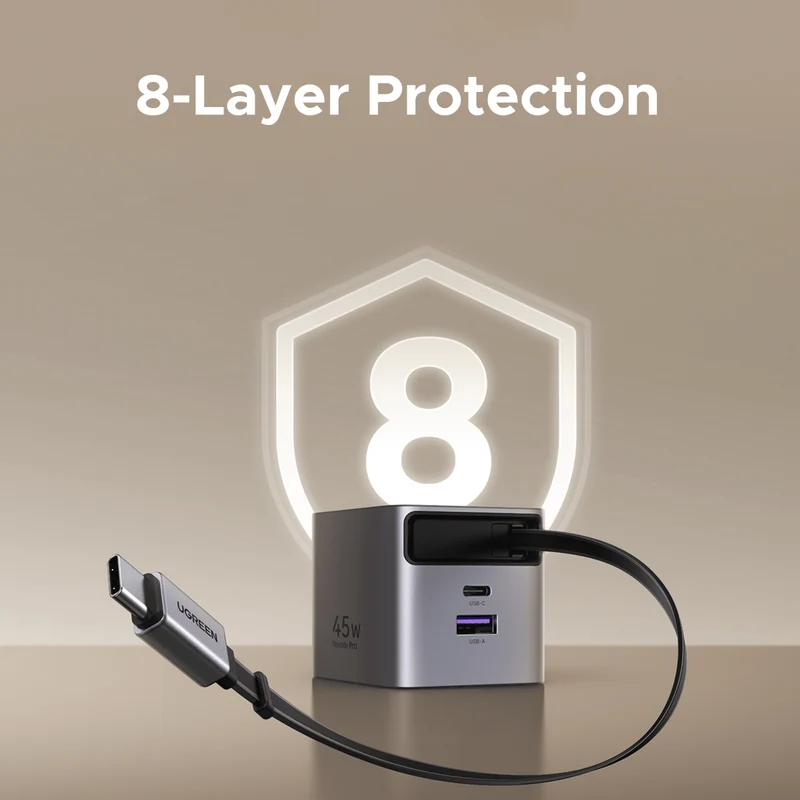 UGREEN 45W 3 in 1 GaN USB-C Charger with Retractable Cable