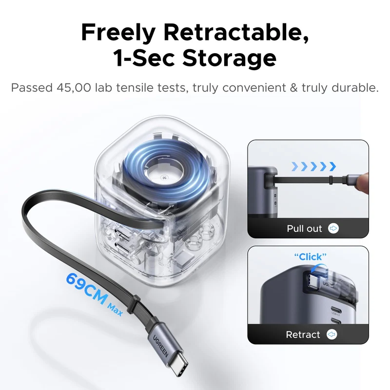 UGREEN Nexode 45W 2-Port Charger with Retractable Cable