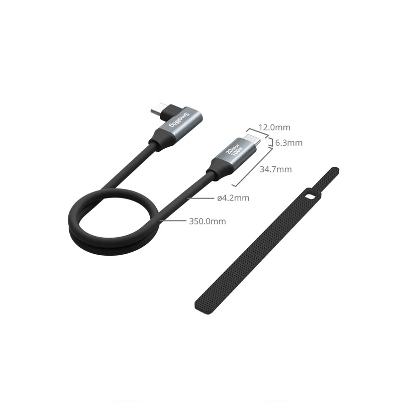 Câble de données USB-C vers USB-C Droit à Angle-Droit 35cm