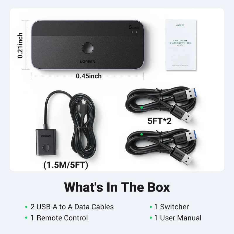 UGREEN USB 3.0 Switch 2 Computers Sharing USB C & A Devices