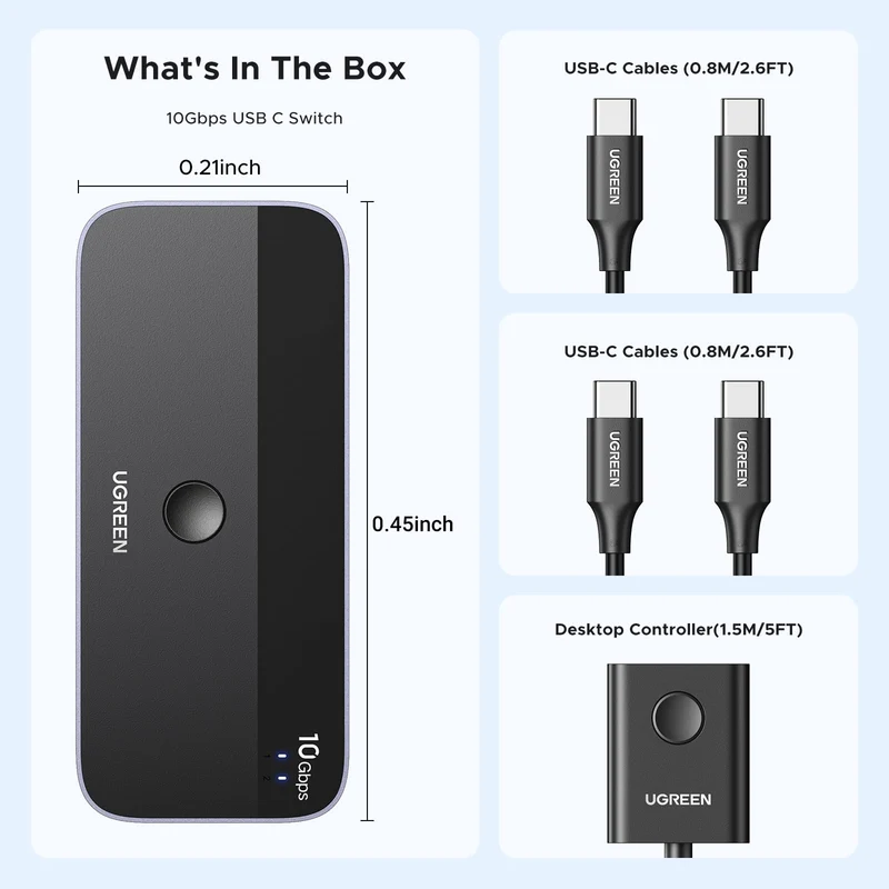 UGREEN USBC Switch - 2-Port, 4 x USB 3.2, 10Gbps Data