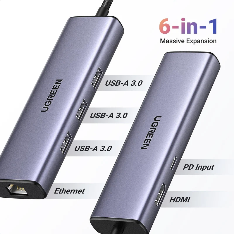 UGREEN Revodok 6 in 1 USB C Hub Gigabit Ethernet Adapter with 4K HDMI