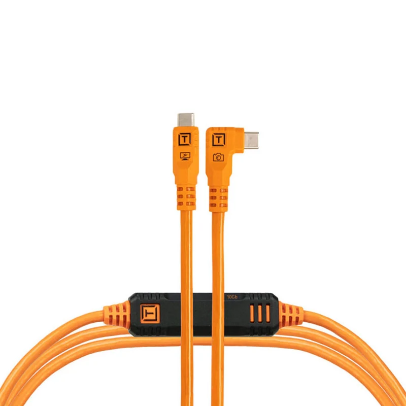 Câble Optima TetherPro 10G USB-C Droit à Angle-Droit Orange 15pi
