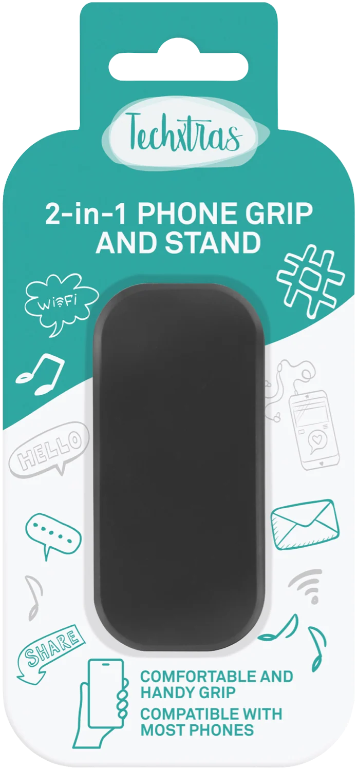 Techxtras 2-in-1 Phone Grip Stand (Black)