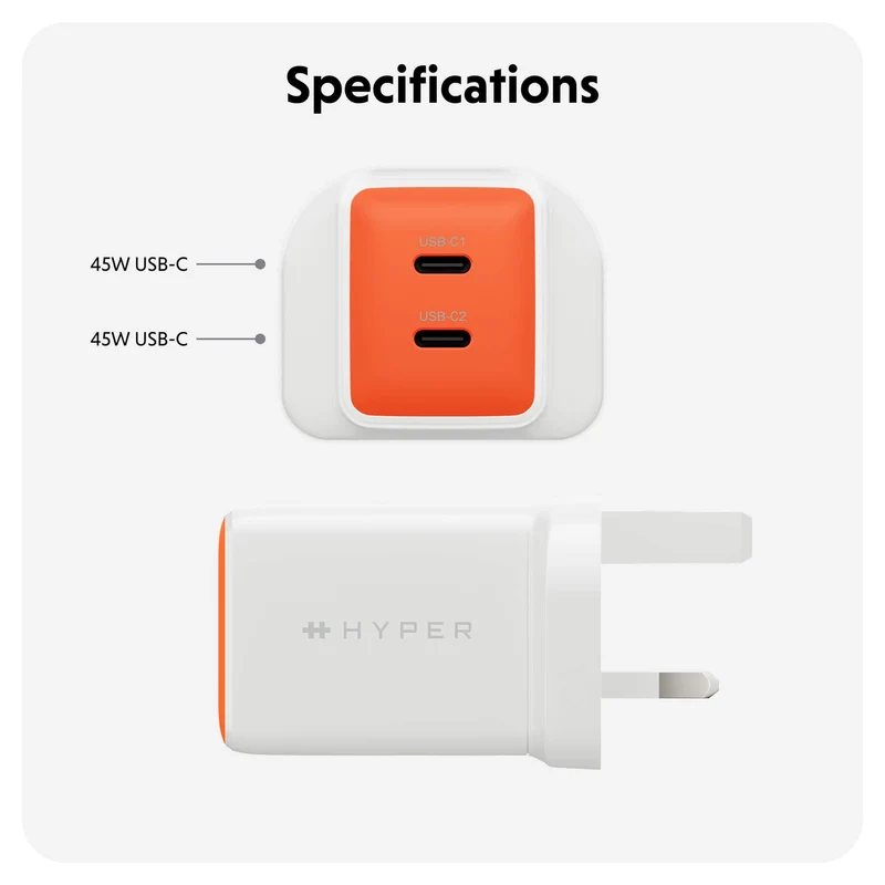 Chargeur mural HyperJuice Flex 45 W GaN - Orange (Royaume-Uni)