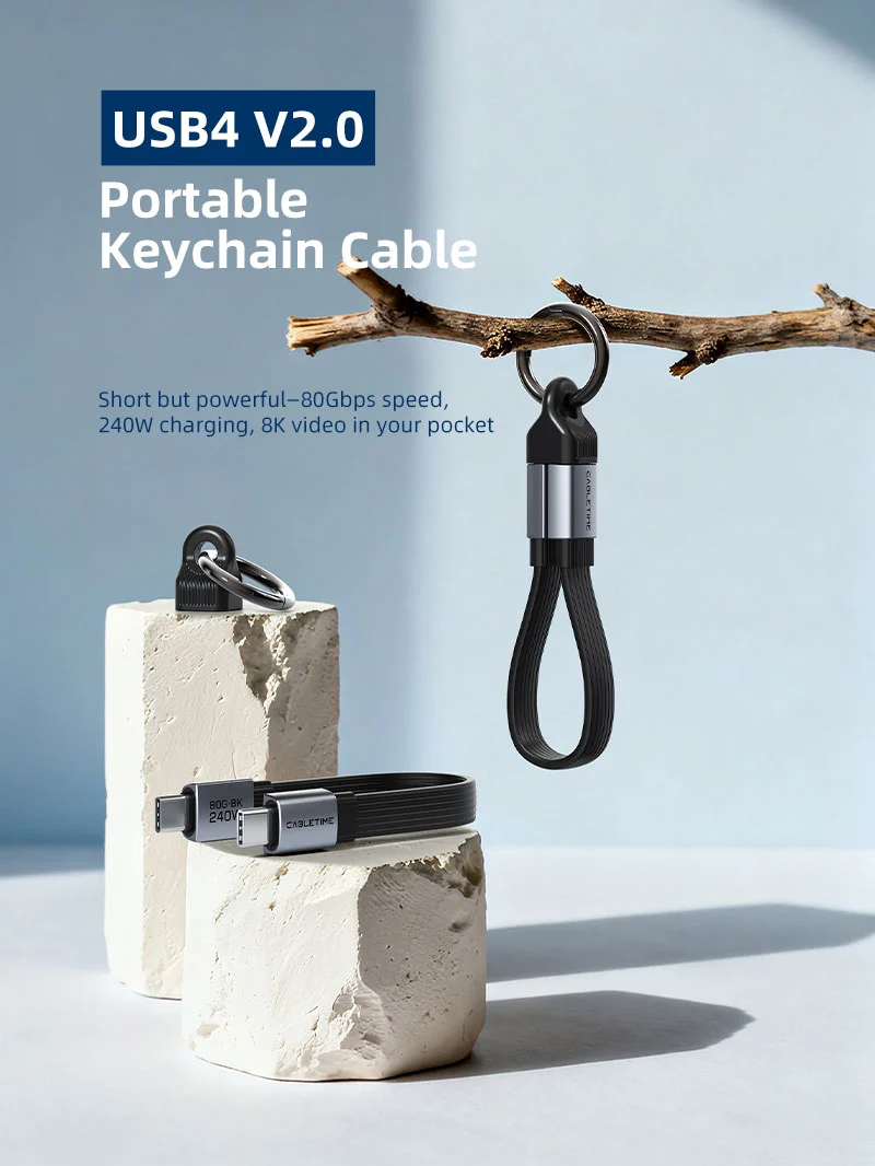 Portable USB4 V2.0 Keychain Cable Short USB C Cable - 80Gbps, 240W Fast Charging, 8K60Hz