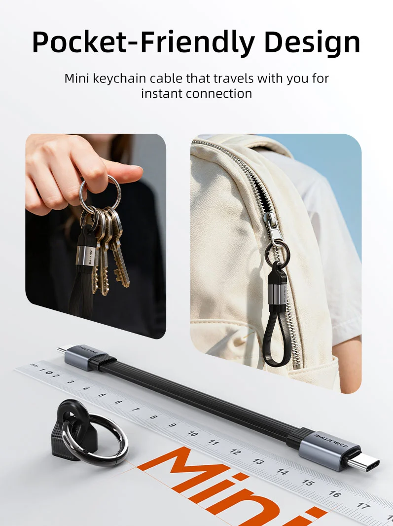 Portable USB4 V2.0 Keychain Cable Short USB C Cable - 80Gbps, 240W Fast Charging, 8K60Hz