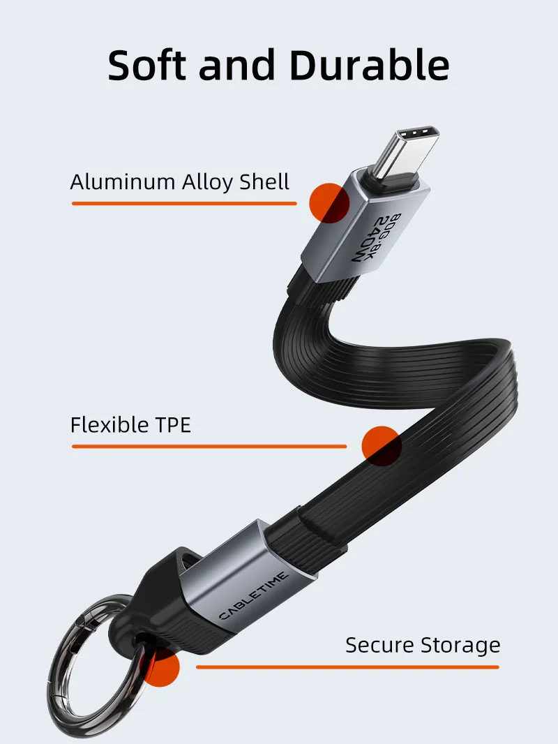 Portable USB4 V2.0 Keychain Cable Short USB C Cable - 80Gbps, 240W Fast Charging, 8K60Hz