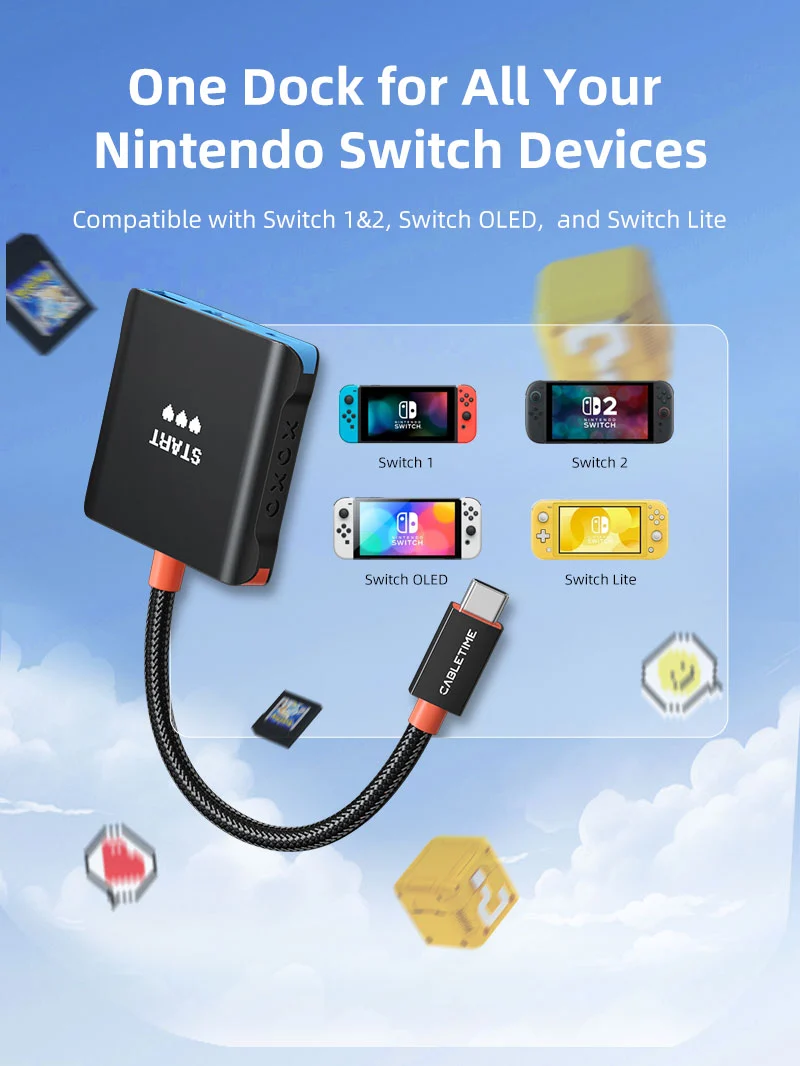 4K144Hz Switch 2 Dock Replacement Portable TV Dock Station 3-in-1 for Switch/Switch 2/Steam Deck