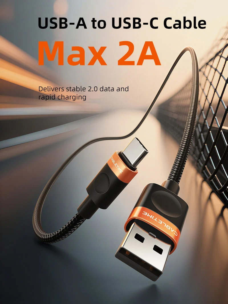 2A USB-A to USB-C Cable Fast Charging for Smartphones,Power bank, USB Fan