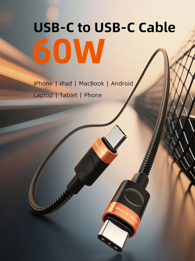 60W USB C to USB C Fast Charging Cable Braided 1M for Samsung Galaxy S9/S8 Note8/9 20 10 S21 S20 S10, iPhone 15/16/17, Switch 2, iPad, MacBook