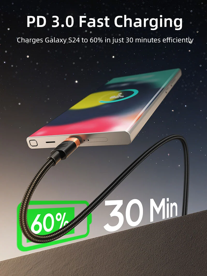 60W USB C to USB C Fast Charging Cable Braided 1M for Samsung Galaxy S9/S8 Note8/9 20 10 S21 S20 S10, iPhone 15/16/17, Switch 2, iPad, MacBook
