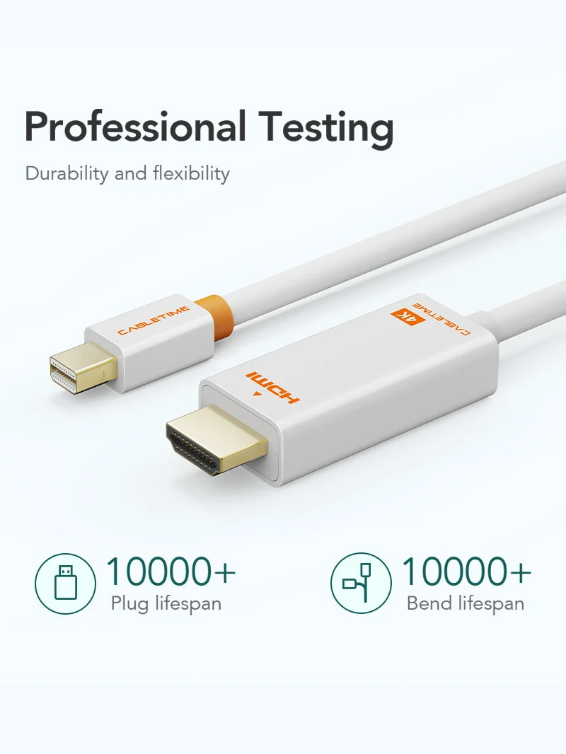 4K 60hz Mini DisplayPort to HDMI Cord 1.8m for MacBook Air/Pro, Surface Pro, Monitor, Projector