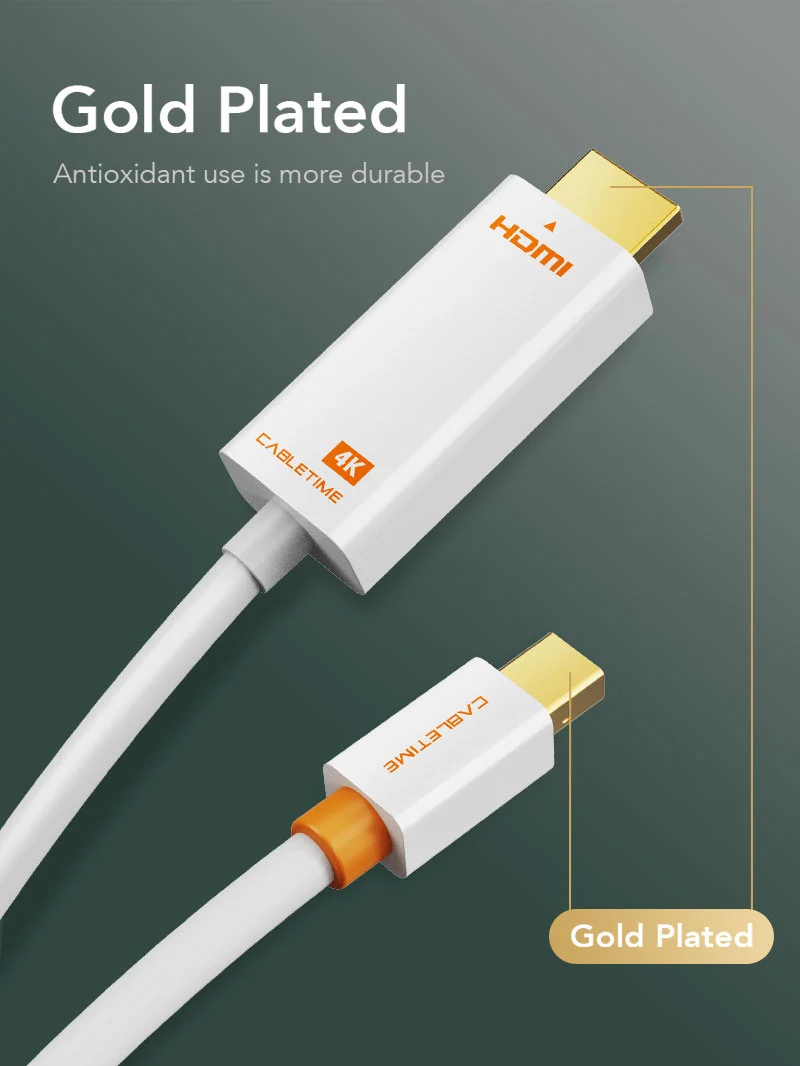 4K 60hz Mini DisplayPort to HDMI Cord 1.8m for MacBook Air/Pro, Surface Pro, Monitor, Projector