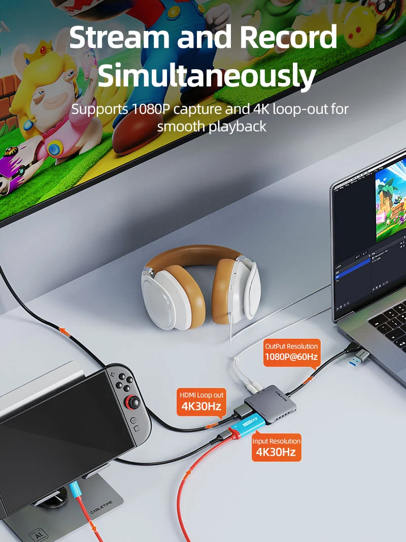 USB 3.0 HDMI Capture Card 1080P60 with 4K Loop Out for Streaming & Gaming