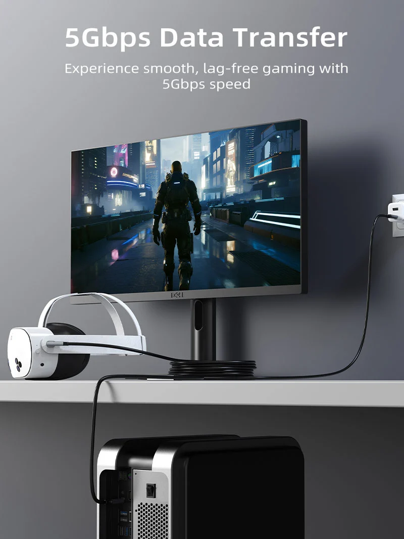 USB C to USB C VR Link Cable 16FT with 18W Charging – Compatible with Meta Quest 3S/3/2/Pro, Oculus Quest, Pico 4, PC VR, Steam VR